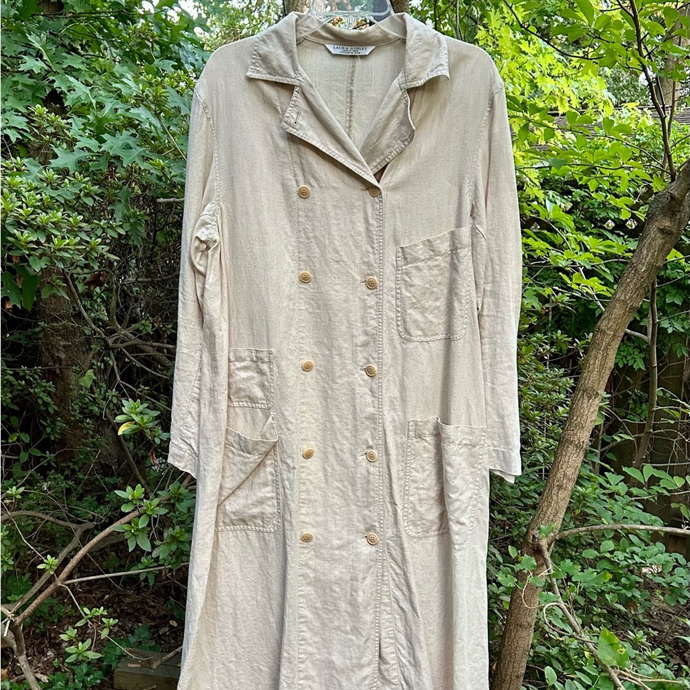 Laura Ashley Cream Linen Double Breasted  Duster / Jacket Sz 10
